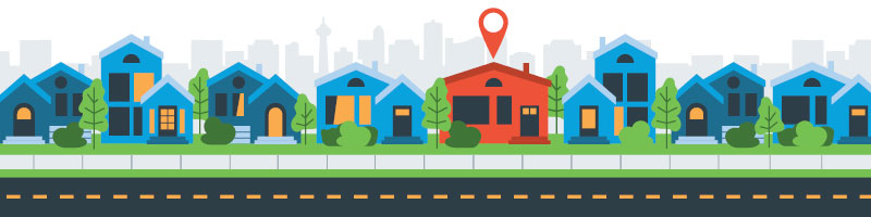 Decorative banner illustration with houses in a row